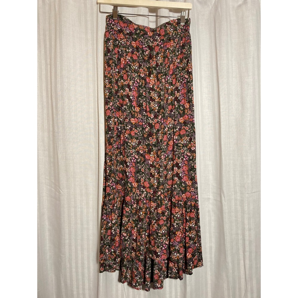 Boho Floral Maxi Tiered High Low Skirt Jessica Simpson Womens Medium Multicolor